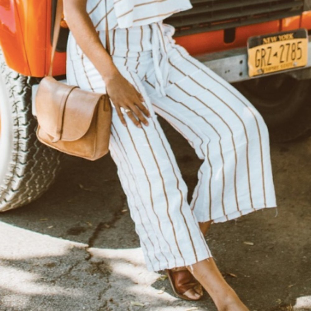 Faithfull the Brand White Striped Cropped Wide-Leg Pants